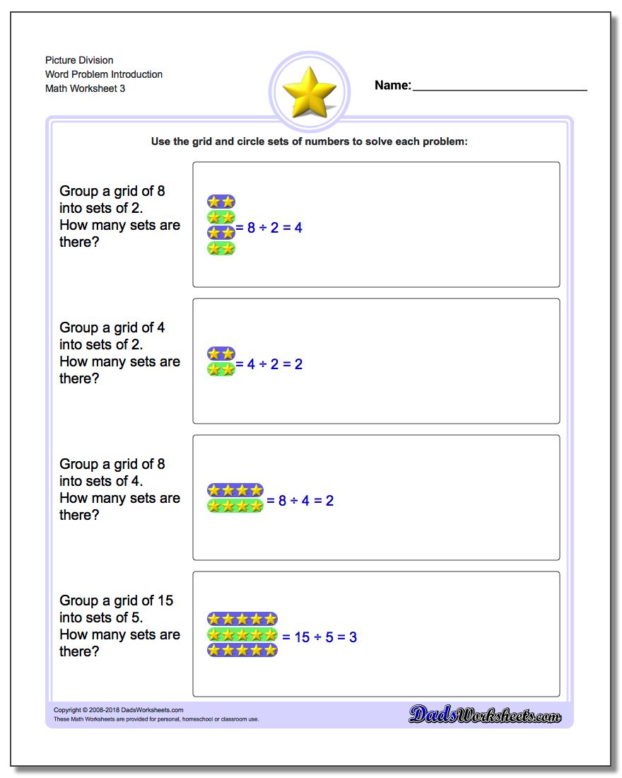 Picture Division Worksheet Word Problem Introduction