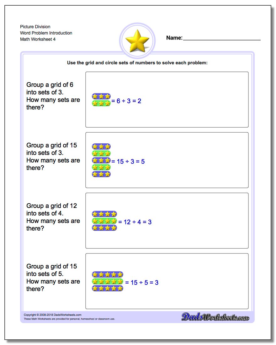 Picture Division Worksheet Word Problem Introduction