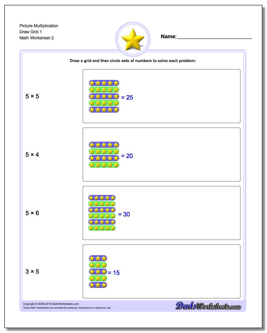 Picture Multiplication Worksheet Draw Grid 1 www.dadsworksheets.com/worksheets/picture-math-multiplication.html