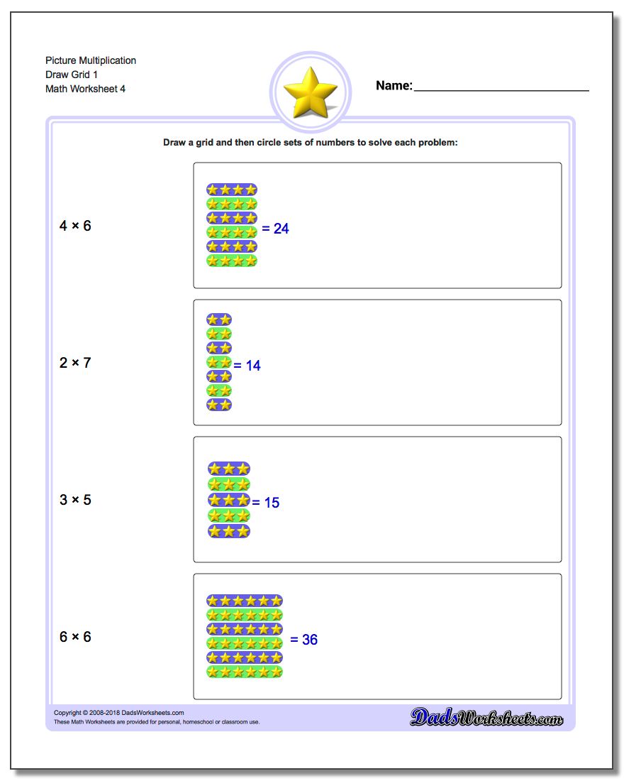 Picture Multiplication Worksheet Draw Grid 1