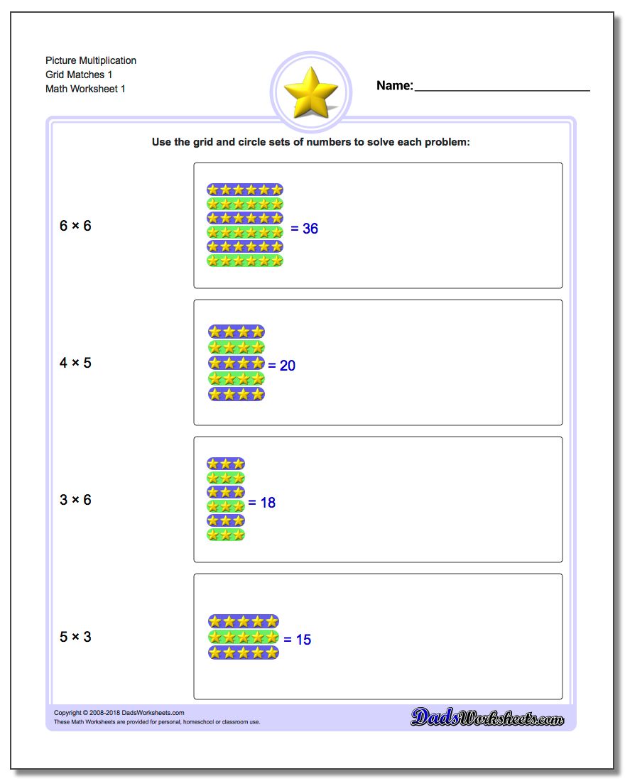 Picture Math Multiplication Worksheet Grid Matches 1