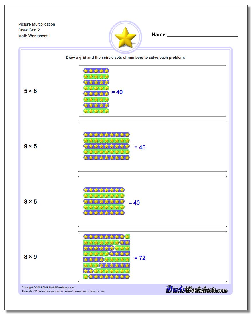 Picture Math Multiplication Worksheet Draw Grid 2
