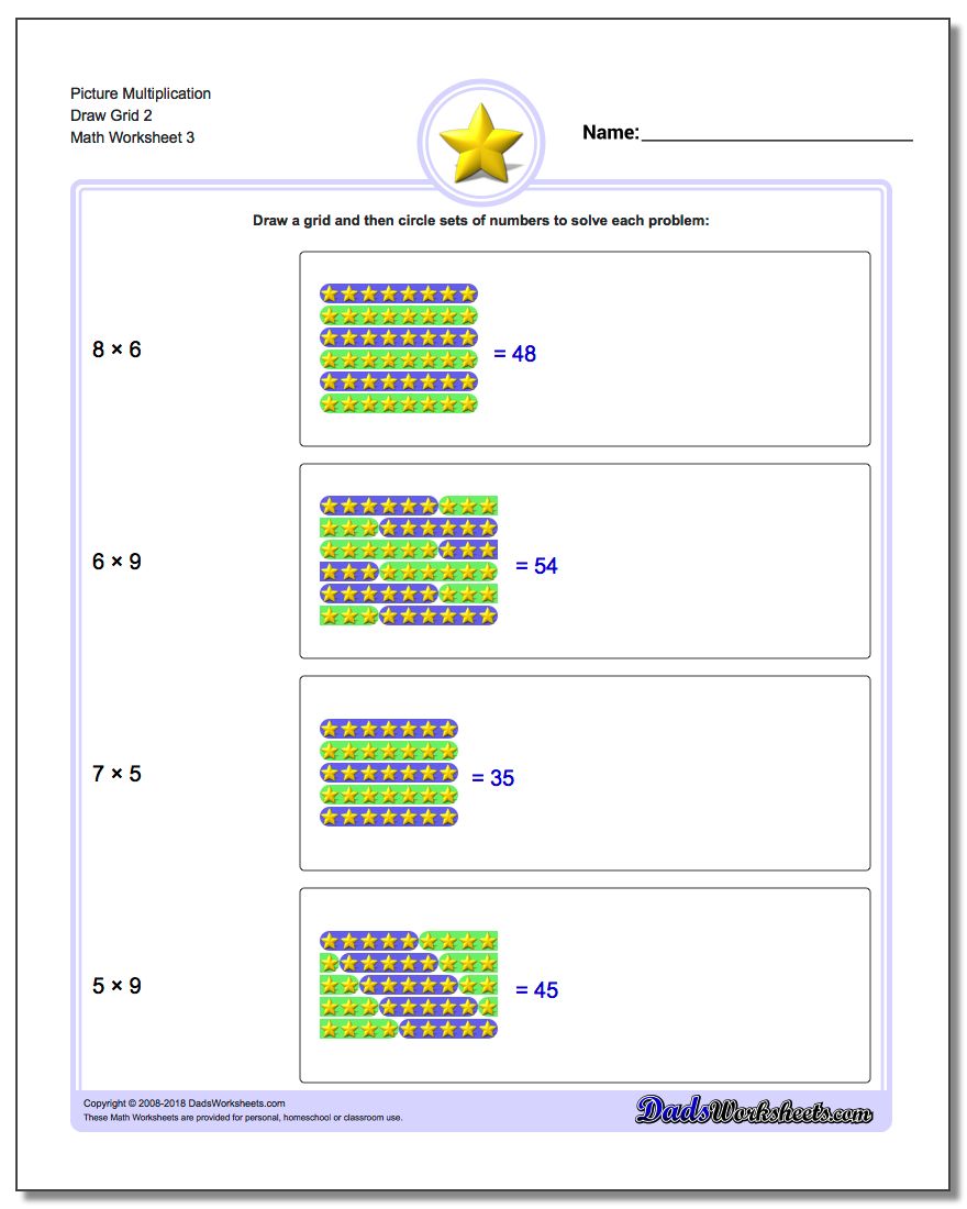 Picture Multiplication Worksheet Draw Grid 2