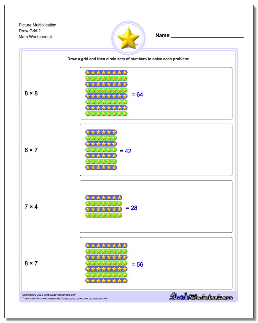 Picture Multiplication Worksheet Draw Grid 2