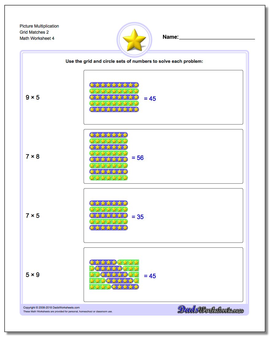 Picture Multiplication Worksheet Grid Matches 2