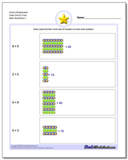 Picture Multiplication Worksheet Draw Grid by Fives /worksheets/picture-math-multiplication.html