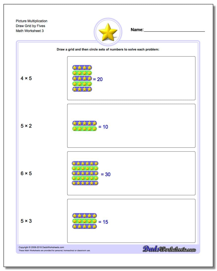 Picture Multiplication Worksheet Draw Grid by Fives