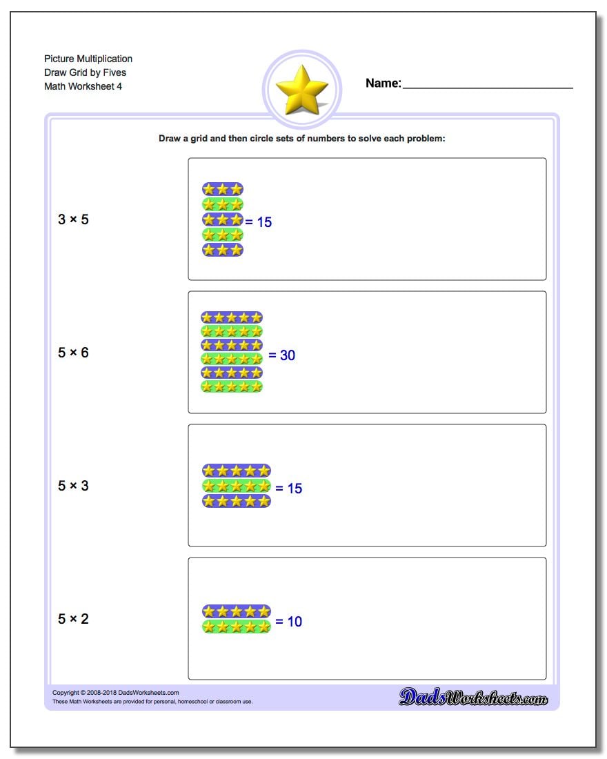Picture Multiplication Worksheet Draw Grid by Fives