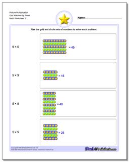 Picture Multiplication Worksheet Grid Matches by Fives /worksheets/picture-math-multiplication.html