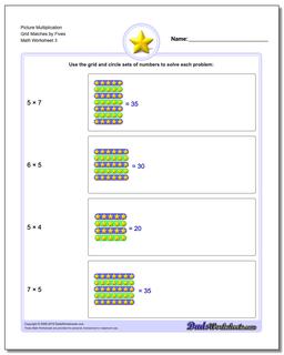 Picture Multiplication Worksheet Grid Matches by Fives