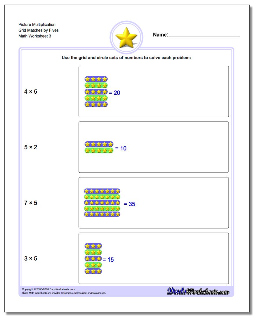 Picture Multiplication Worksheet Grid Matches by Fives