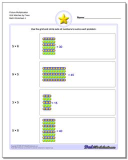 Picture Multiplication Worksheet Grid Matches by Fives