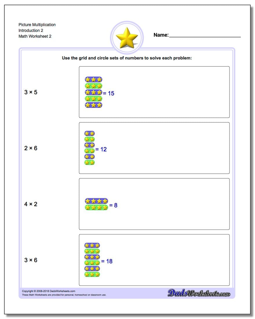 Picture Multiplication Worksheet Introduction 2 www.dadsworksheets.com/worksheets/picture-math-multiplication.html