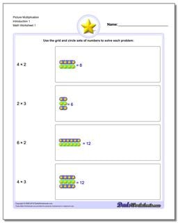 Picture Math Multiplication Worksheet Introduction 1