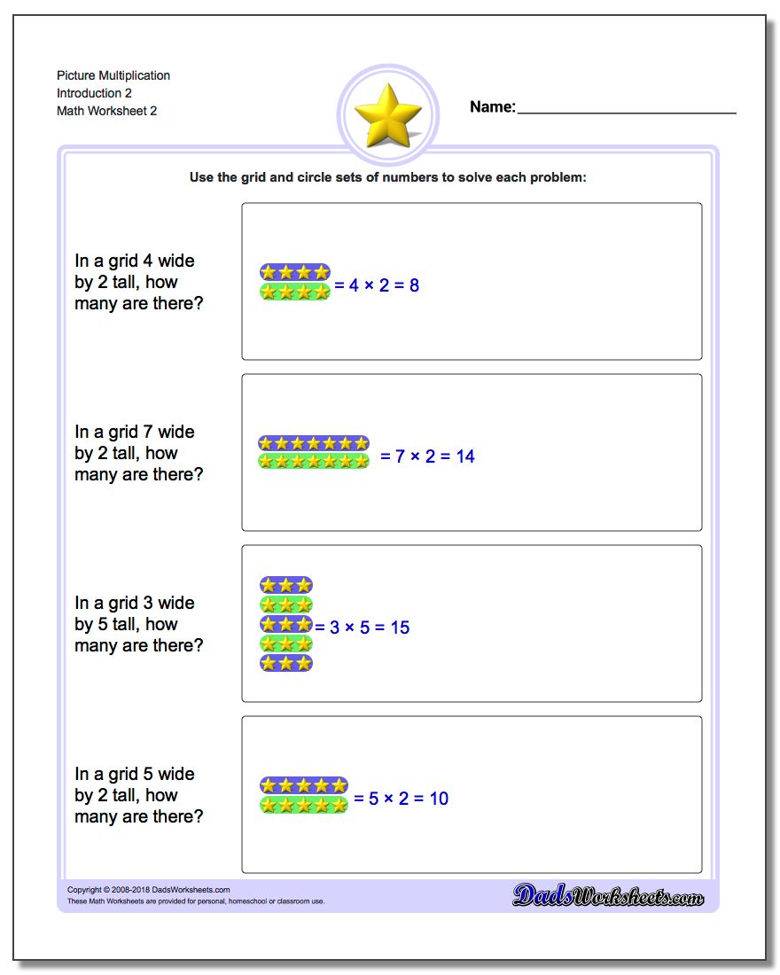 Picture Multiplication Worksheet Introduction 2 www.dadsworksheets.com/worksheets/picture-math-multiplication.html