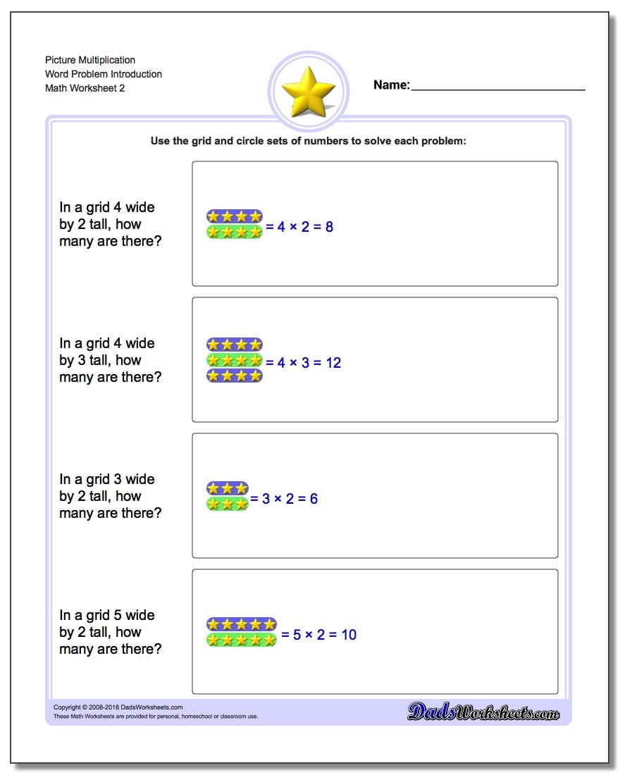 Picture Multiplication Worksheet Word Problem Introduction www.dadsworksheets.com/worksheets/picture-math-multiplication.html