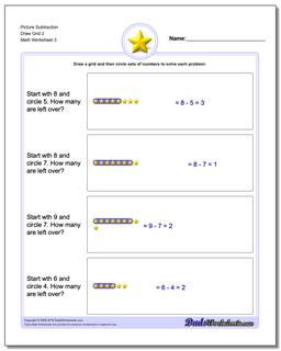 Picture Subtraction Worksheet Draw Grid 2