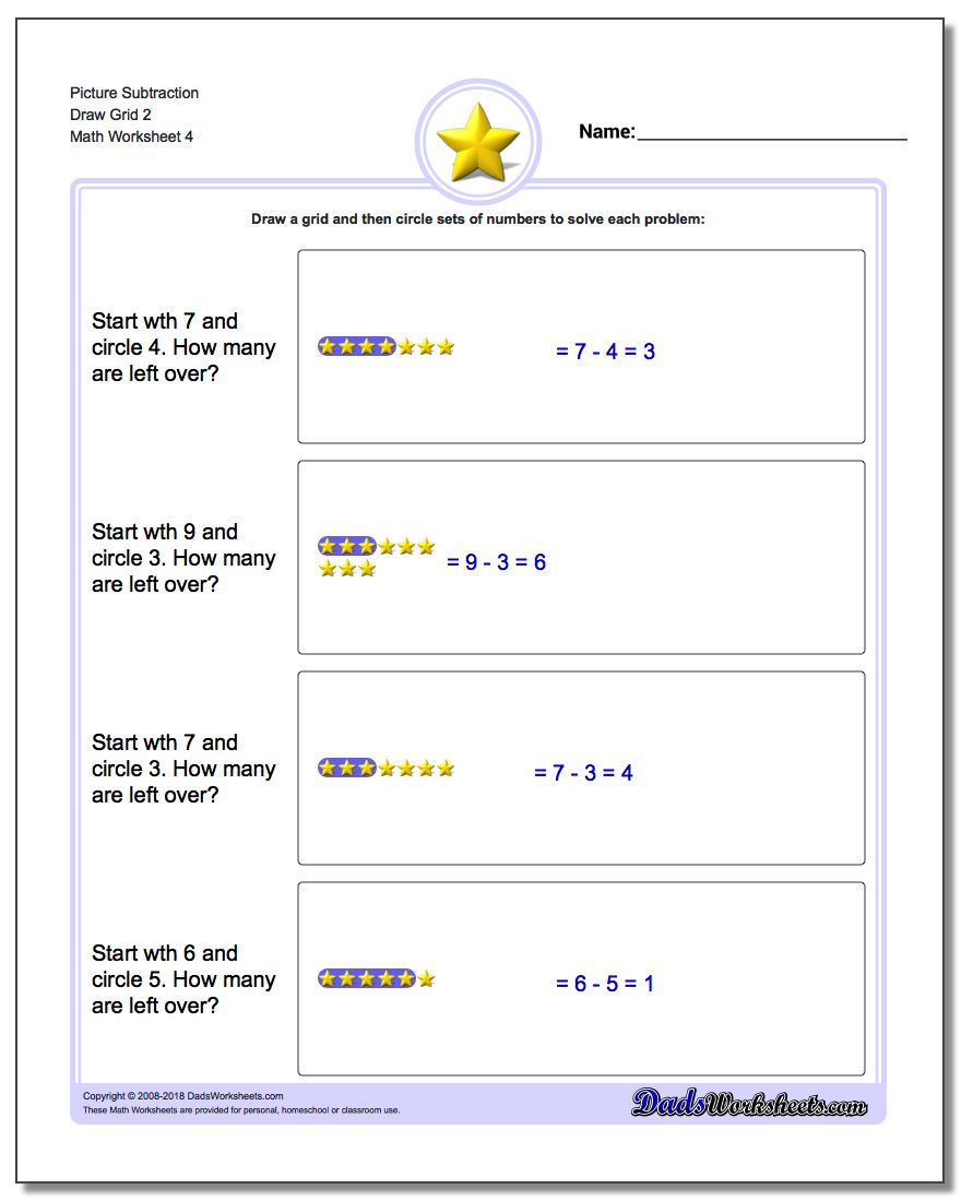 Picture Subtraction Worksheet Draw Grid 2