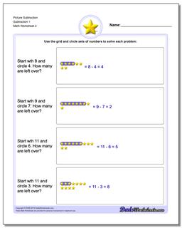 Picture Subtraction Worksheet Subtraction 1 /worksheets/picture-math-subtraction.html