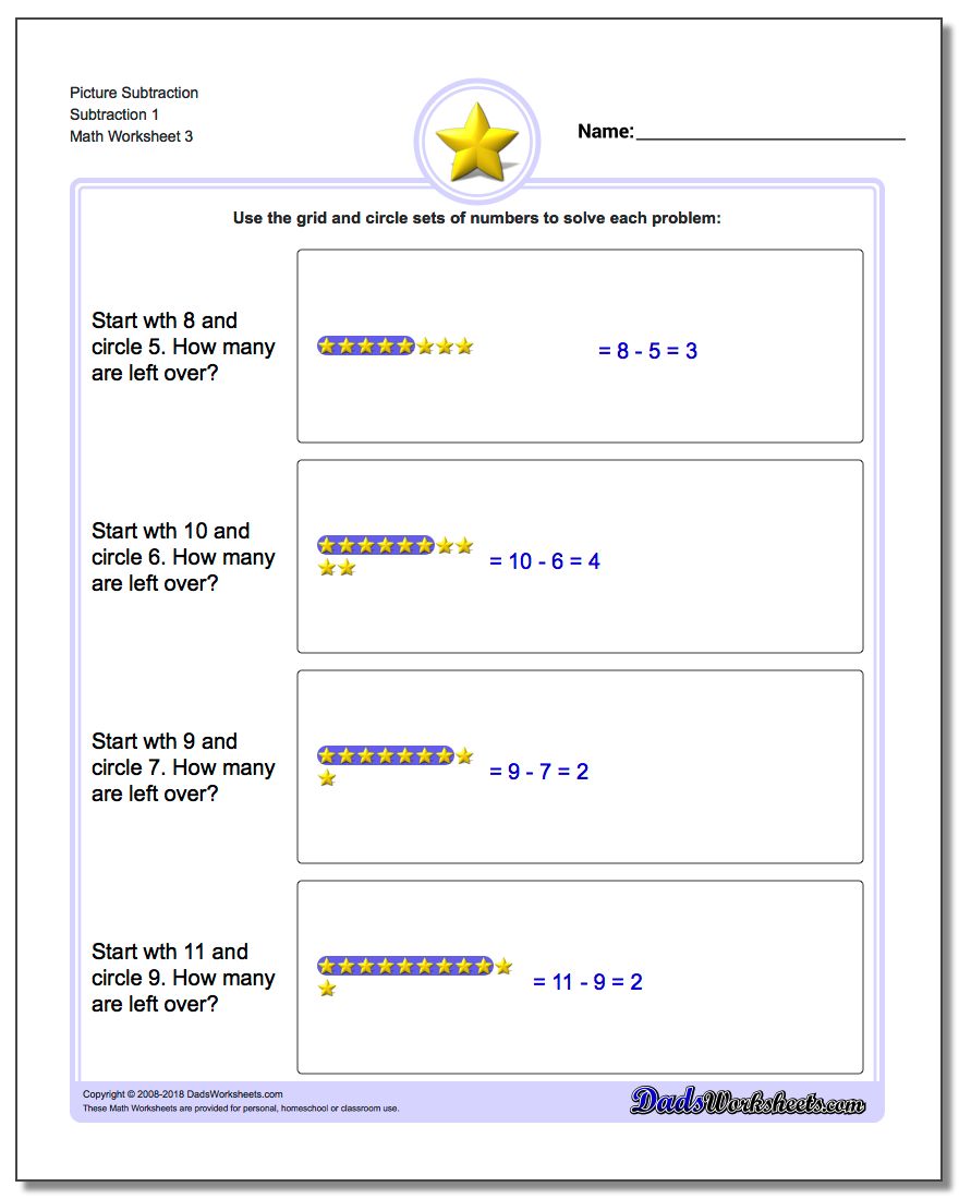 Picture Subtraction Worksheet Subtraction 1