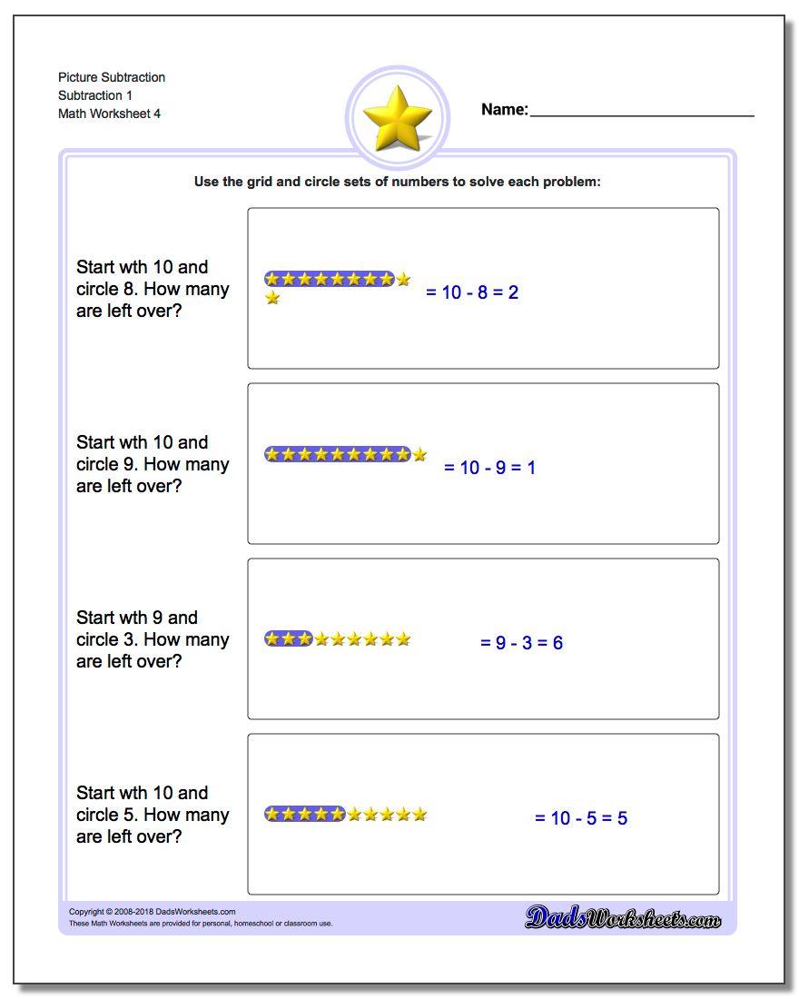 Picture Subtraction Worksheet Subtraction 1
