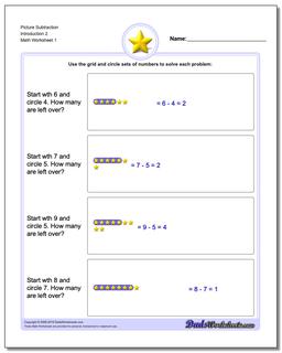 Picture Math Subtraction Worksheet Introduction 2