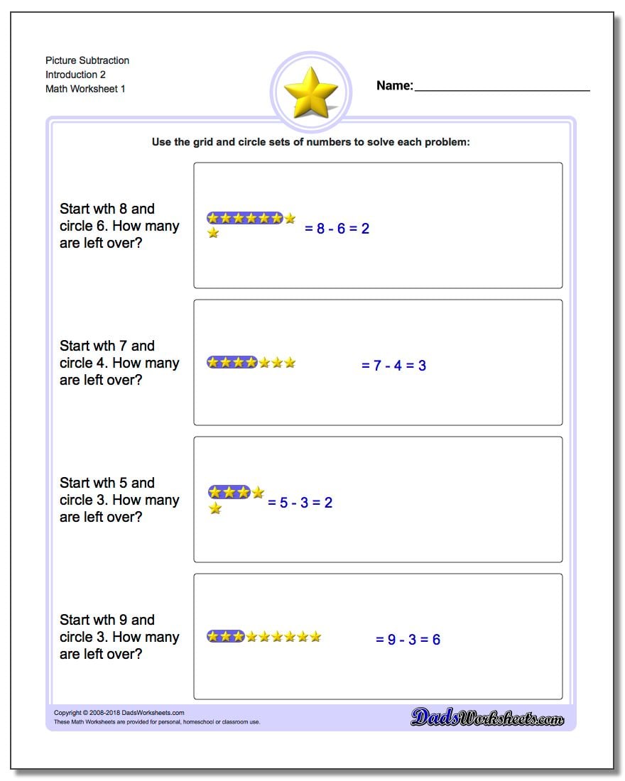 Picture Math Subtraction Worksheet Introduction 2