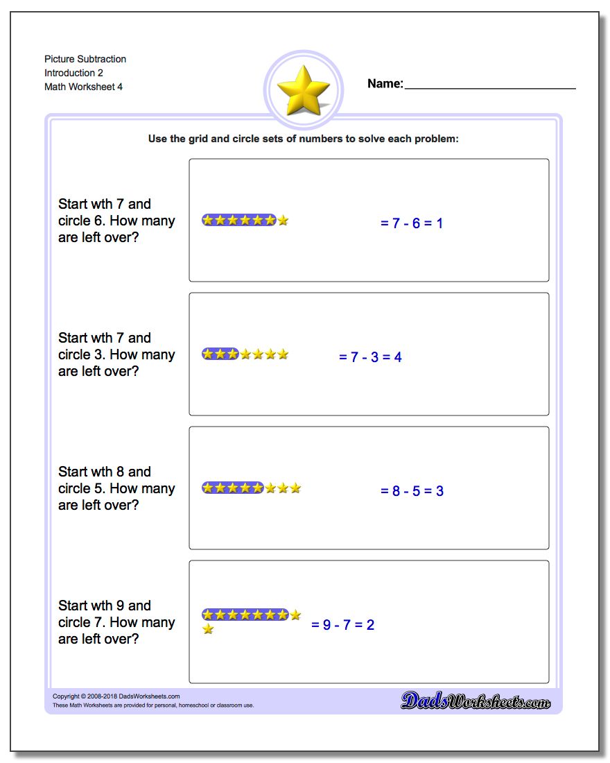 Picture Subtraction Worksheet Introduction 2