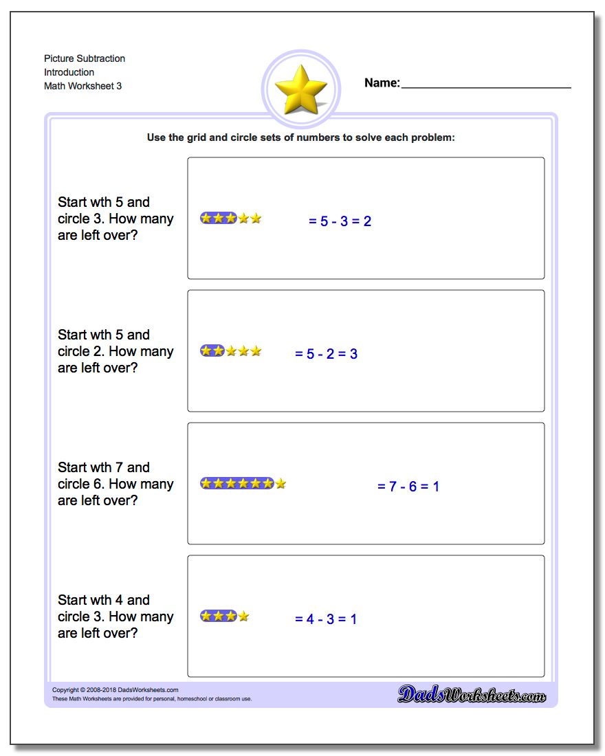 Picture Subtraction Worksheet Introduction