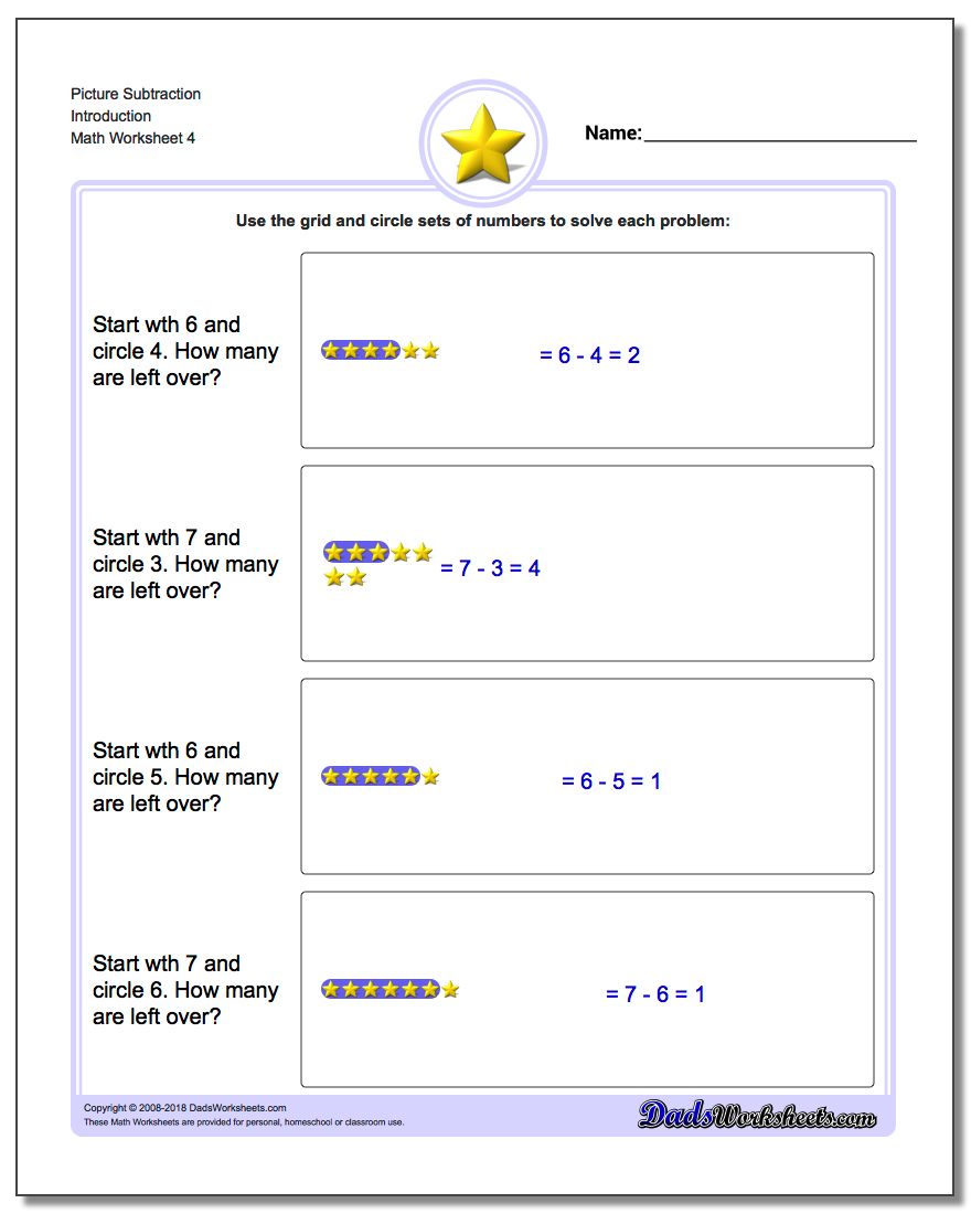Picture Subtraction Worksheet Introduction