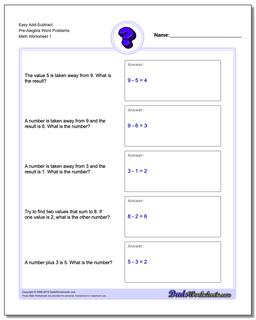Pre-Algebra Word Problems Worksheet Add and Subtract
