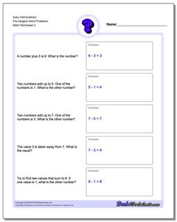 Easy Add-Subtract Pre-Alegbra Word Problems Worksheet /worksheets/pre-algebra-word-problems.html