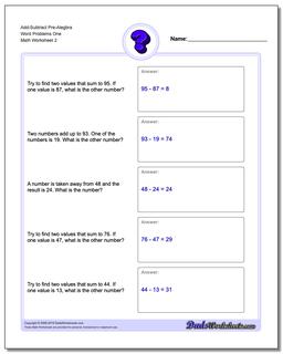 Add-Subtract Pre-Alegbra Word Problems Worksheet One /worksheets/pre-algebra-word-problems.html