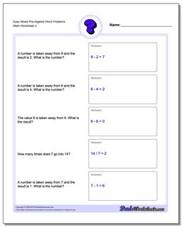 Easy Mixed Pre-Algebra Word Problems Worksheet /worksheets/pre-algebra-word-problems.html