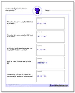 Hard Mixed Pre-Algebra Word Problems Worksheet /worksheets/pre-algebra-word-problems.html