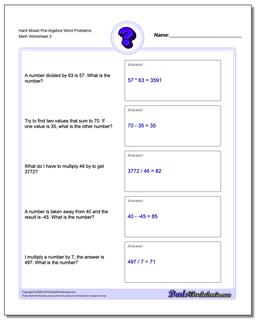 Hard Mixed Pre-Algebra Word Problems Worksheet