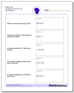  Multiply Divide Pre-Alegbra Word Problems Worksheet One /worksheets/pre-algebra-word-problems.html