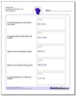  Multiply Divide Pre-Alegbra Word Problems Worksheet Two