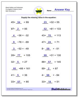 Mixed Addition Worksheet and Subtraction Worksheet Pre-Algebra Problems Worksheet (Hard)