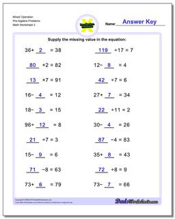 Mixed Operation Pre-Algebra Problems Worksheet /worksheets/pre-algebra.html