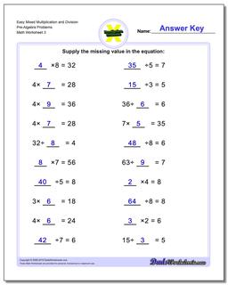 Easy Mixed Multiplication Worksheet and Division Worksheet Pre-Algebra Problems Worksheet