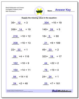 Mixed Multiplication Worksheet and Division Worksheet Pre-Algebra Problems Worksheet (Hard)