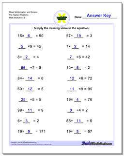 Mixed Multiplication Worksheet and Division Worksheet Pre-Algebra Problems Worksheet