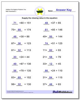 Addition Worksheet Pre-Algebra Problems Worksheet Two /worksheets/pre-algebra.html