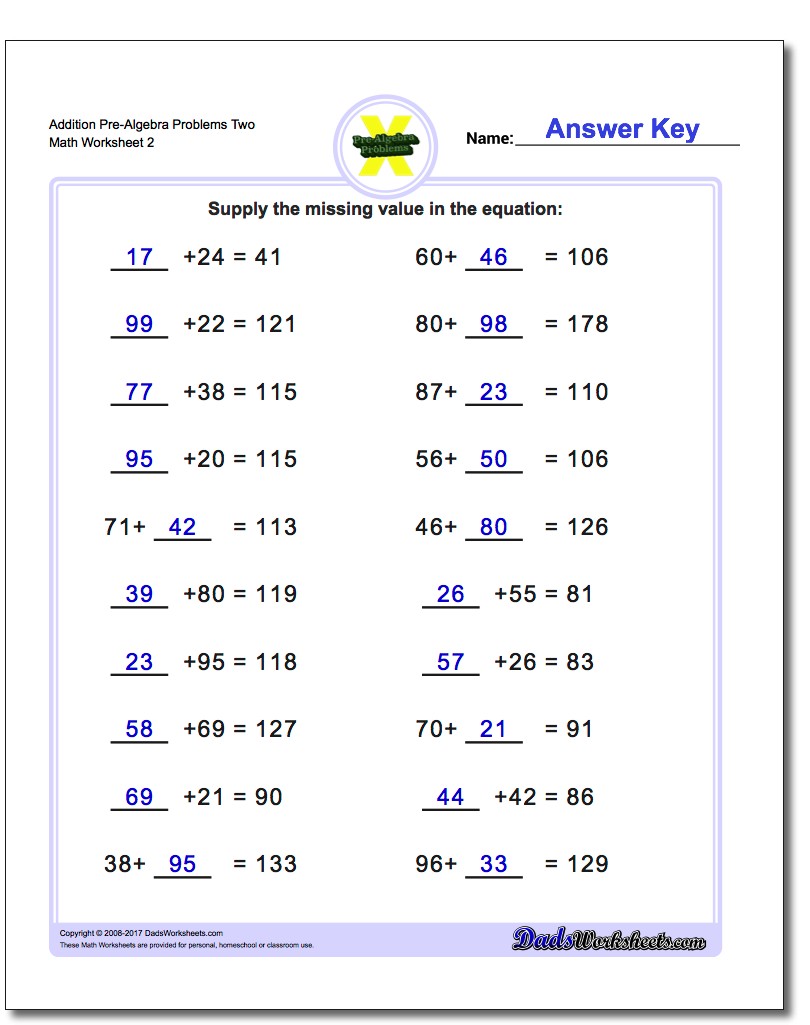 Printable math worksheets pre algebra