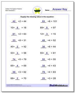Addition Worksheet Pre-Algebra Problems Worksheet