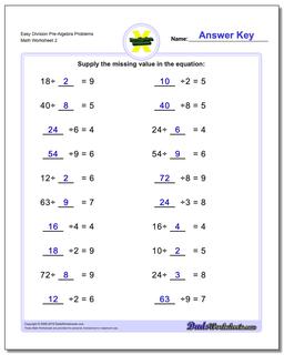 Division Pre-Algebra Worksheets