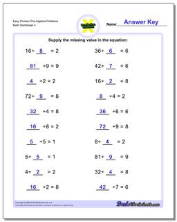 Easy Division Worksheet Pre-Algebra Problems Worksheet