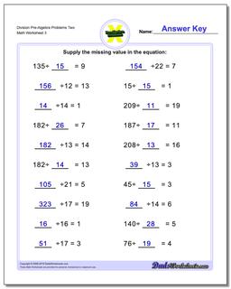 Division Worksheet Pre-Algebra Problems Worksheet Two