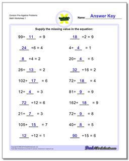 Pre-Algebra Worksheet Division Problems